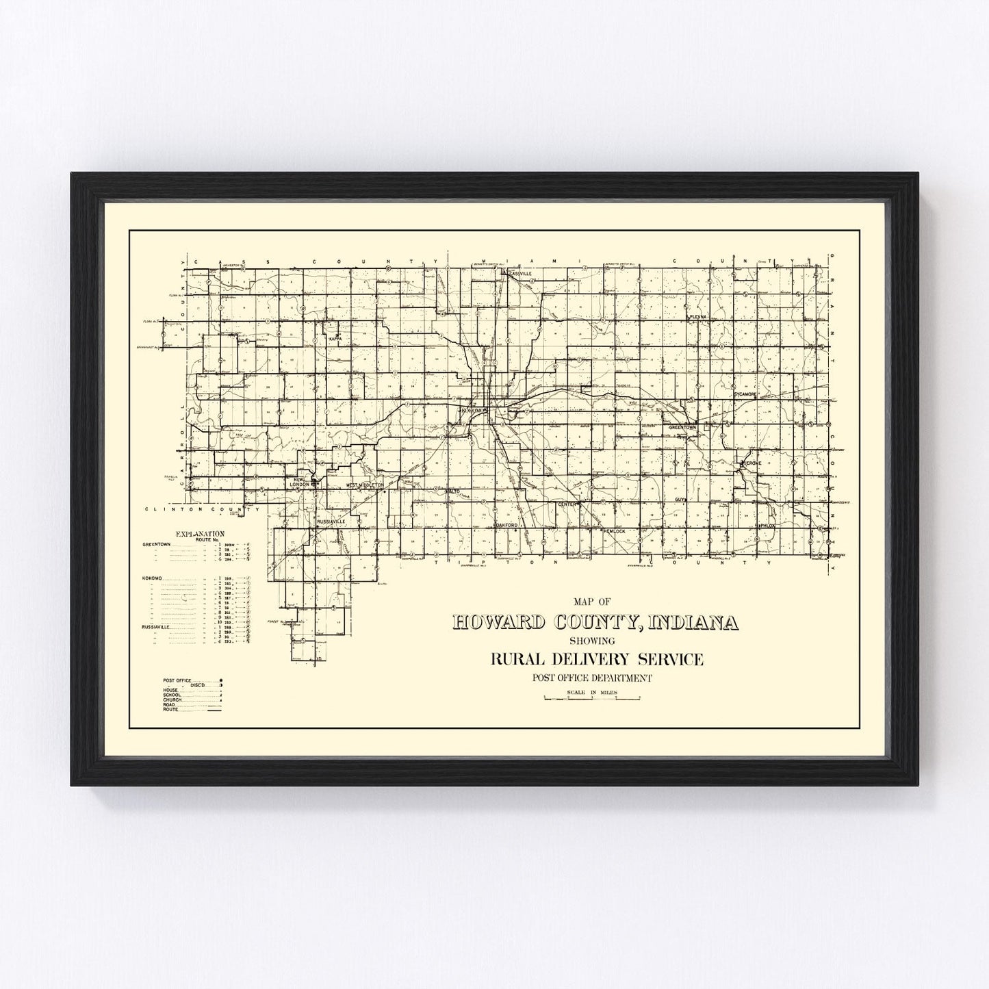 Vintage Map of Howard County, Indiana 1909