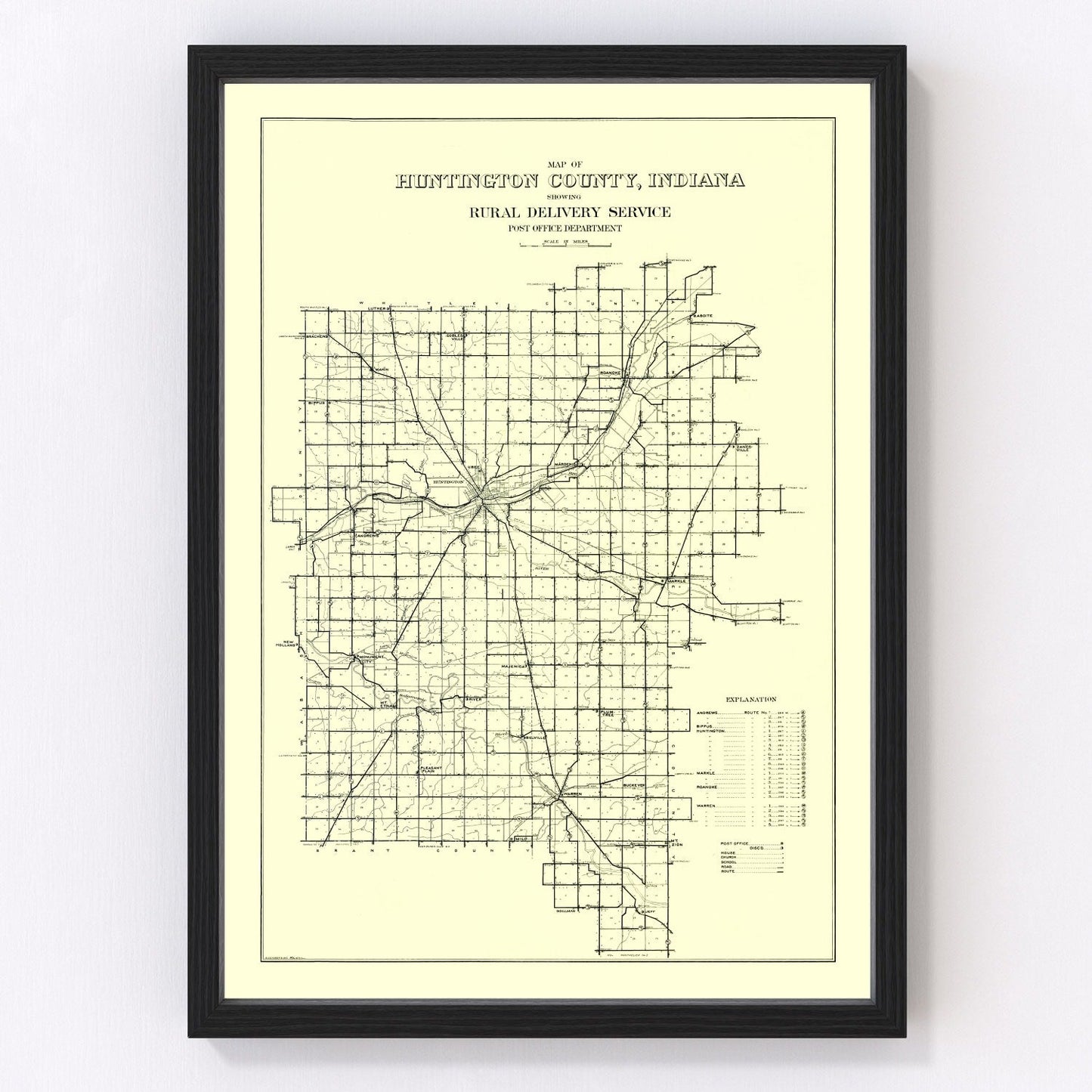 Vintage Map of Huntington County, Indiana 1910