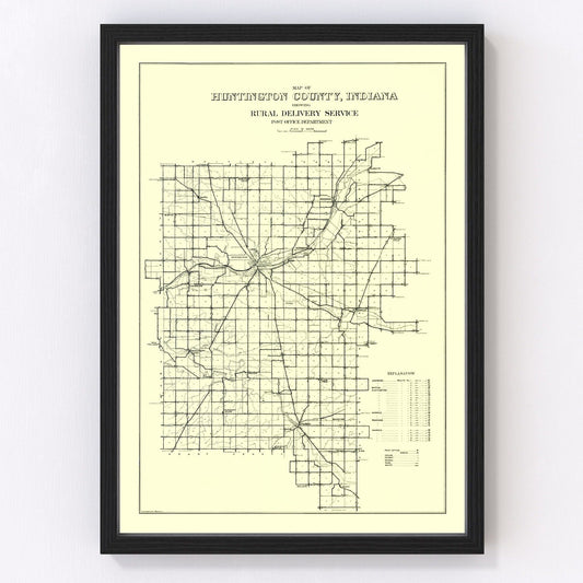 Vintage Map of Huntington County, Indiana 1910