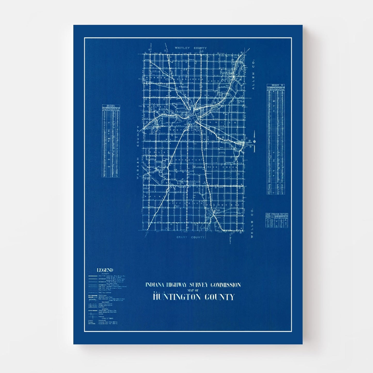 Vintage Map of Huntington County, Indiana 1936