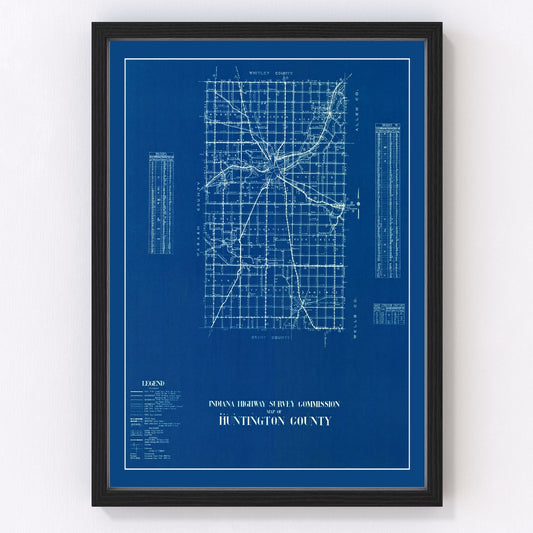 Vintage Map of Huntington County, Indiana 1936