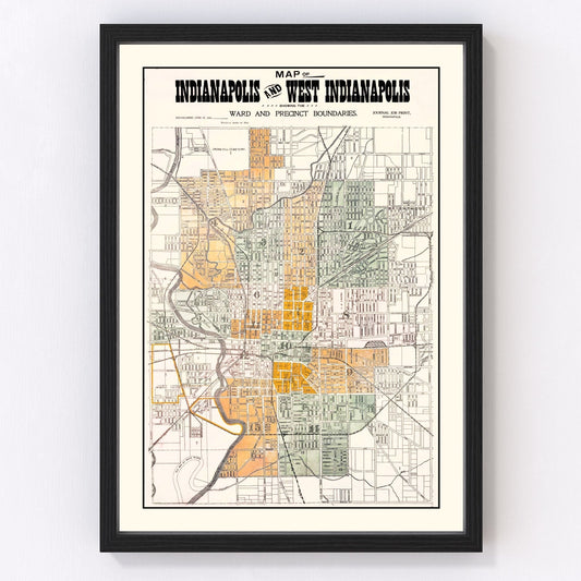 Vintage Map of Indianapolis, Indiana 1896