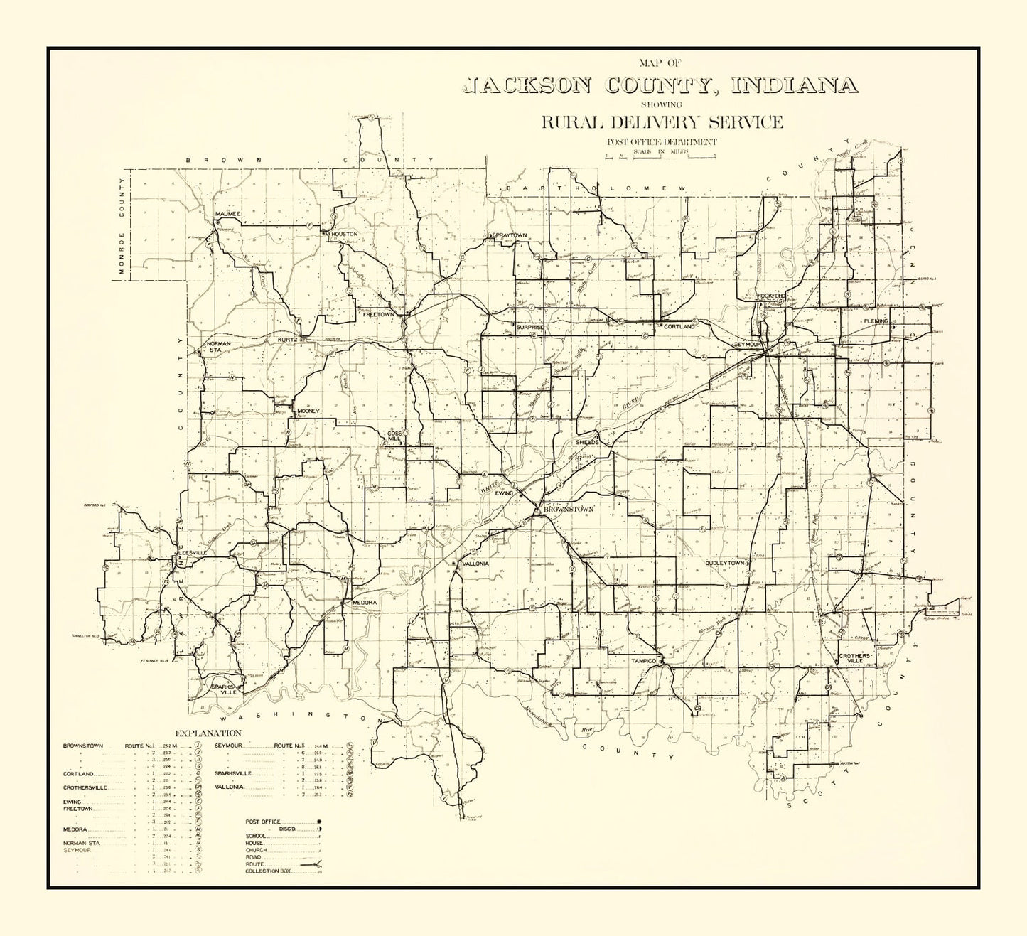 Vintage Map of Jackson County, Indiana 1910