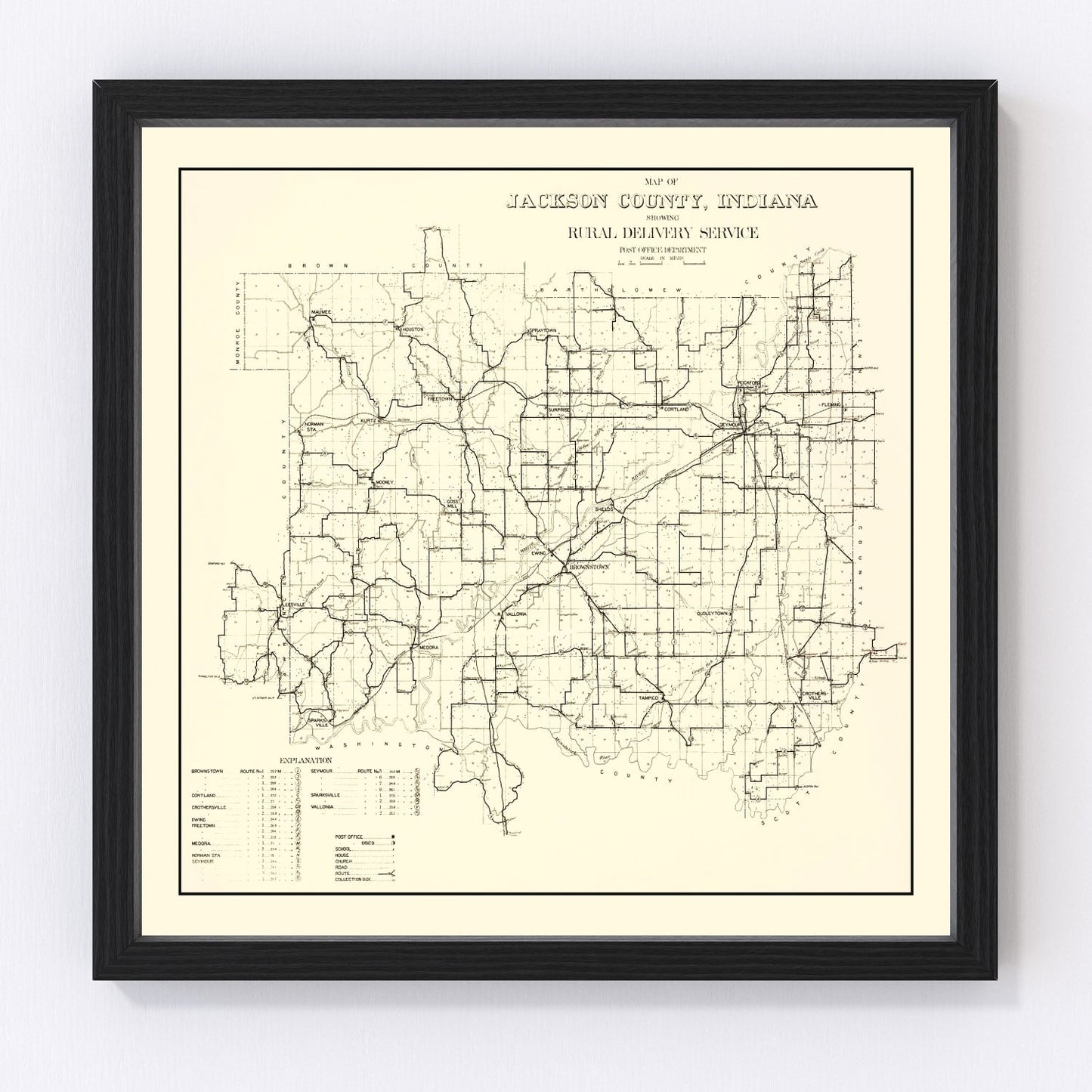 Vintage Map of Jackson County, Indiana 1910