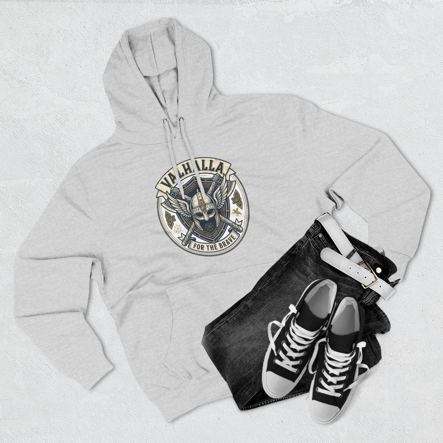 Viking Valhalla Skull Hoodie – "For the Brave" Graphic Fleece Hoodie