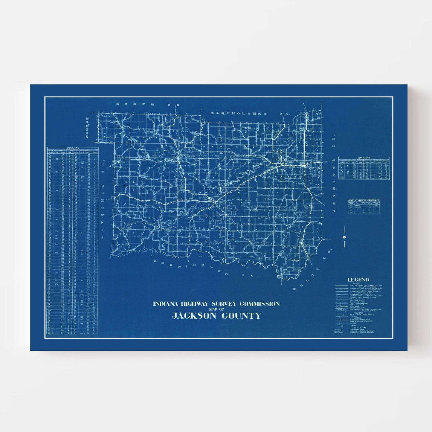 Vintage Map of Jackson County, Indiana 1936