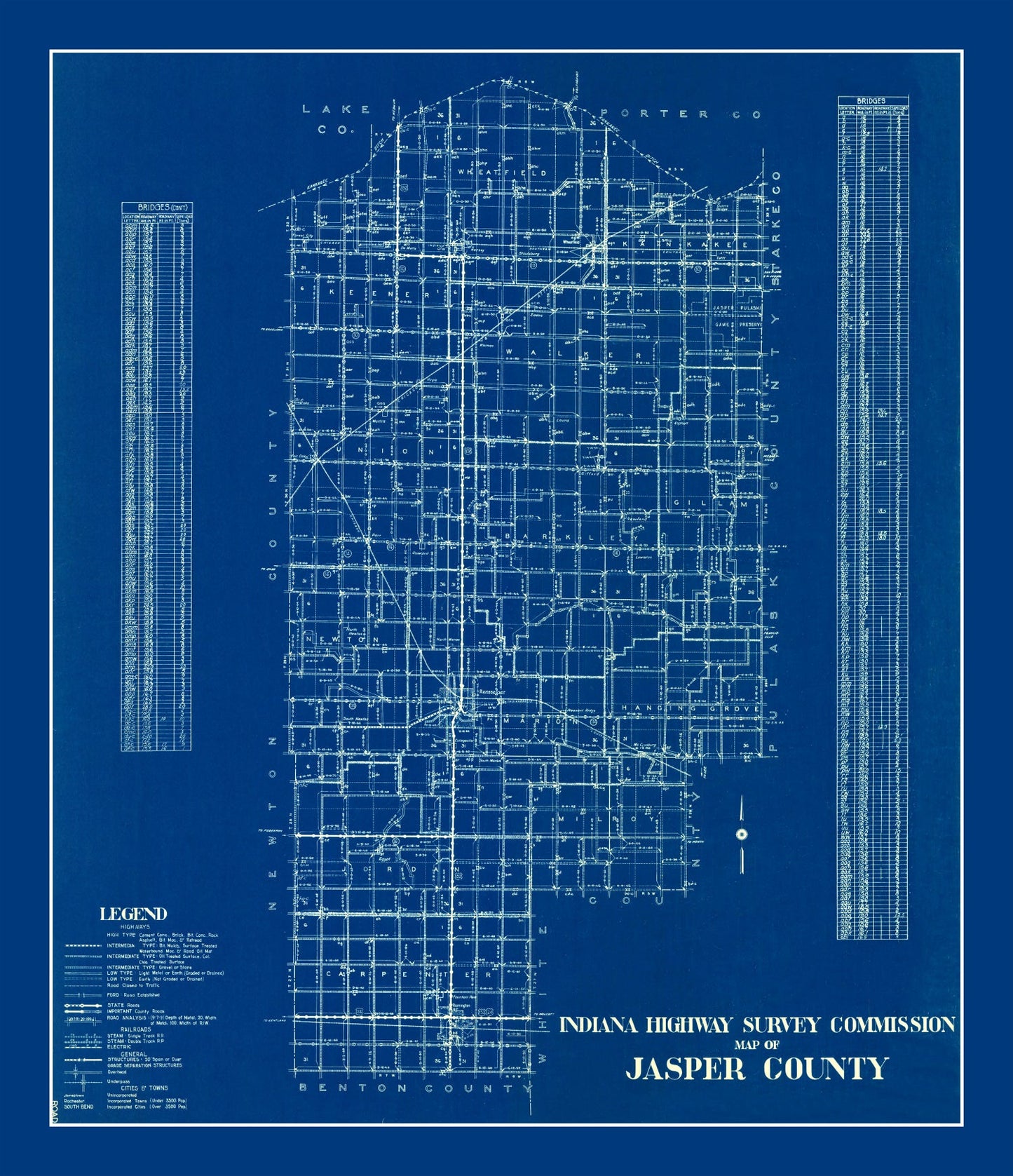 Vintage Map of Jasper County, Indiana 1936