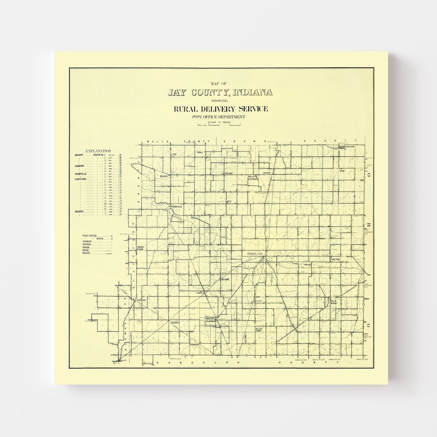 Vintage Map of Jay County, Indiana 1910