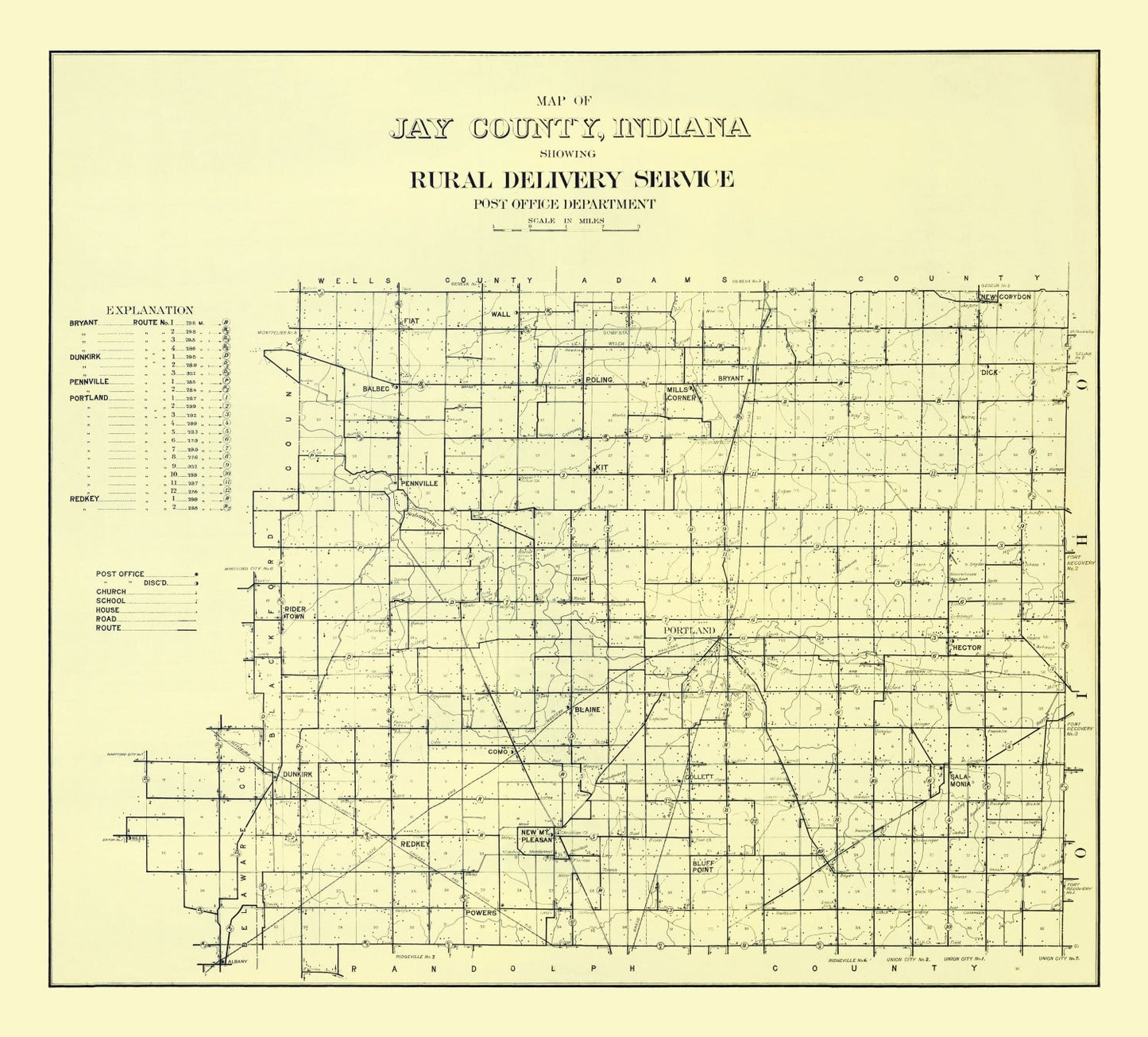 Vintage Map of Jay County, Indiana 1910