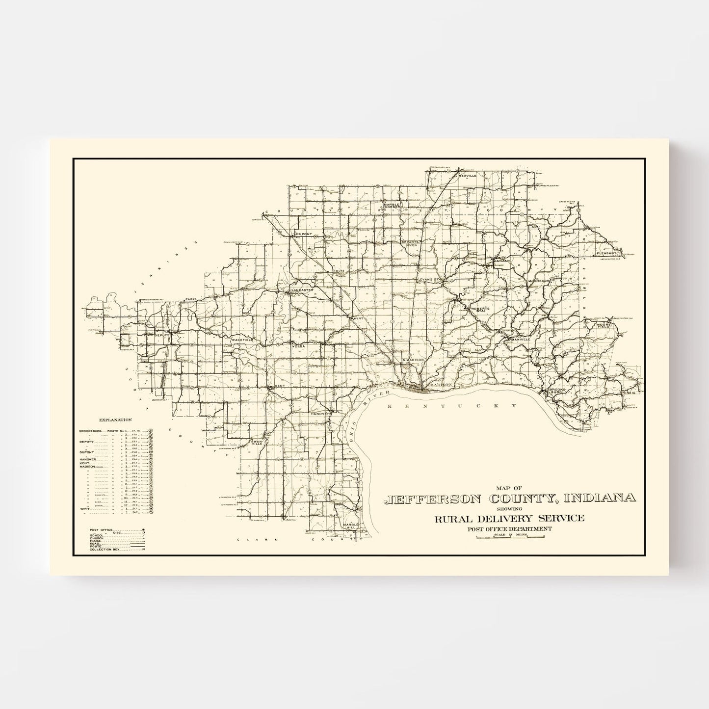 Vintage Map of Jefferson County, Indiana 1911