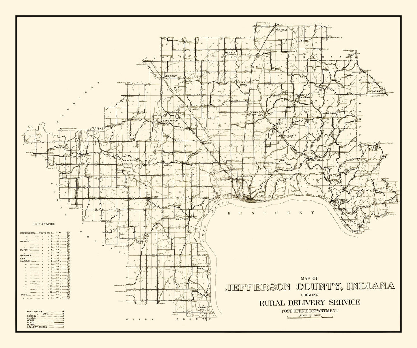 Vintage Map of Jefferson County, Indiana 1911