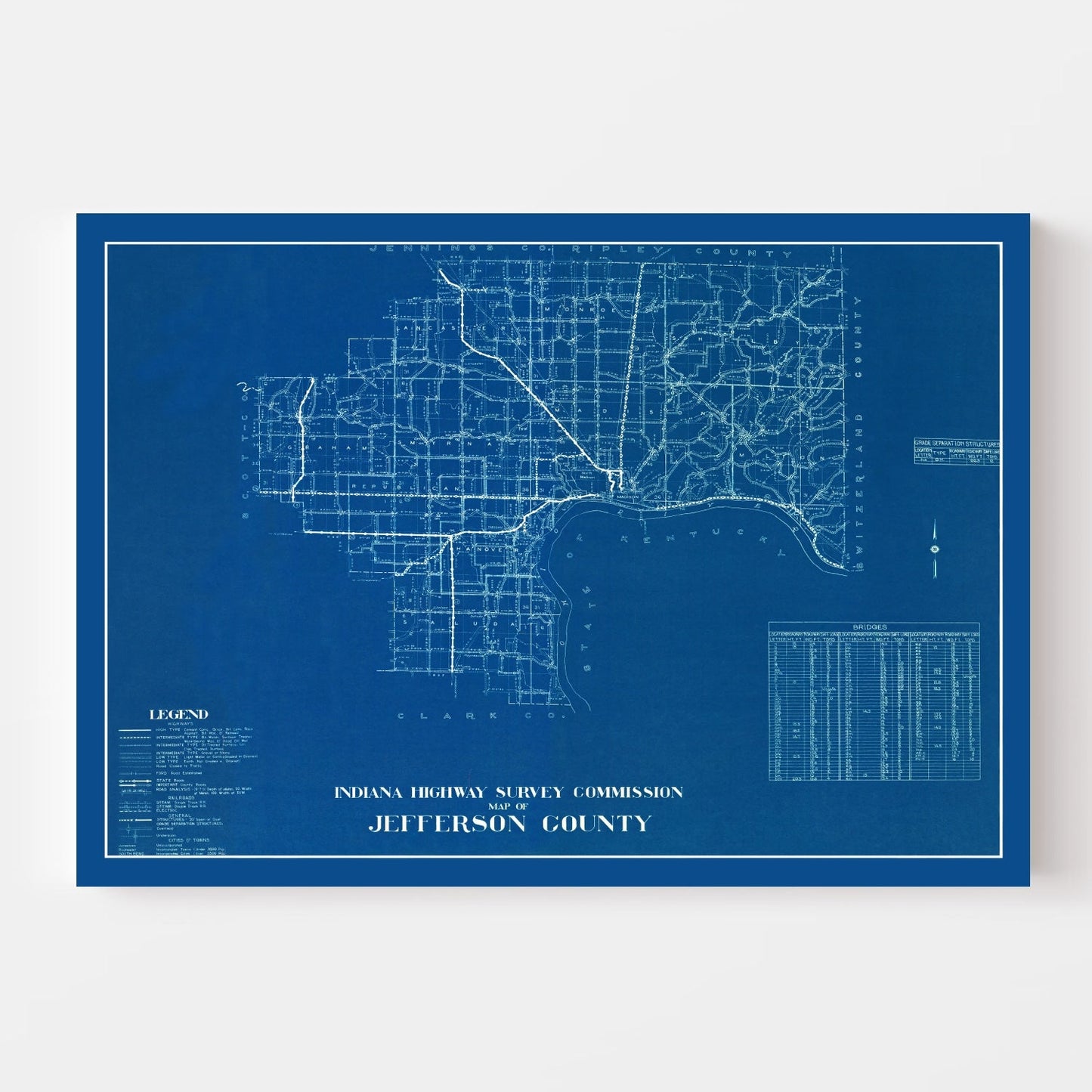 Vintage Map of Jefferson County, Indiana 1936