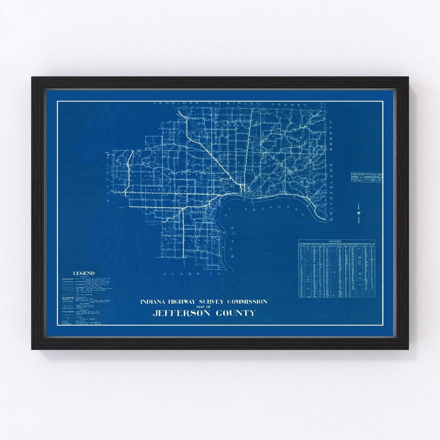 Vintage Map of Jefferson County, Indiana 1936