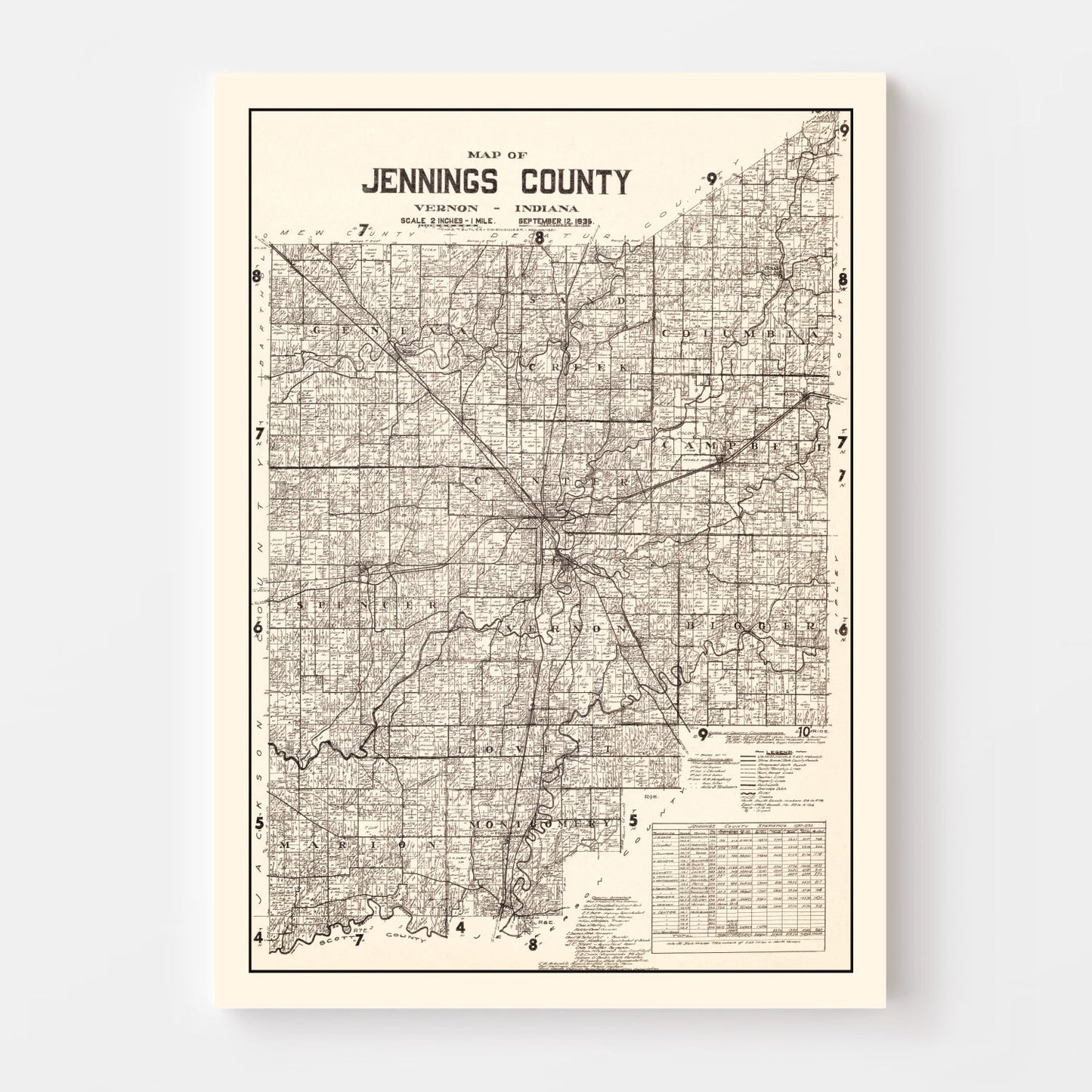 Vintage Map of Jennings County, Indiana 1935