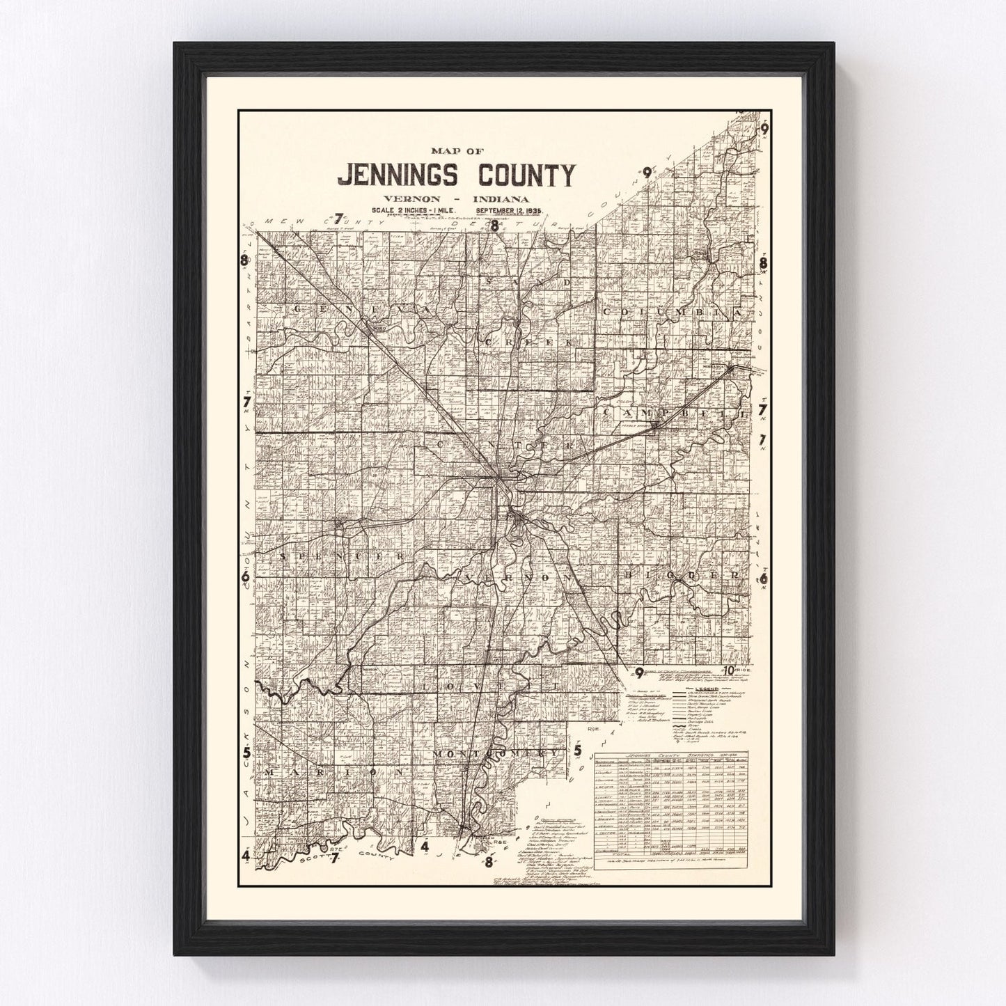 Vintage Map of Jennings County, Indiana 1935