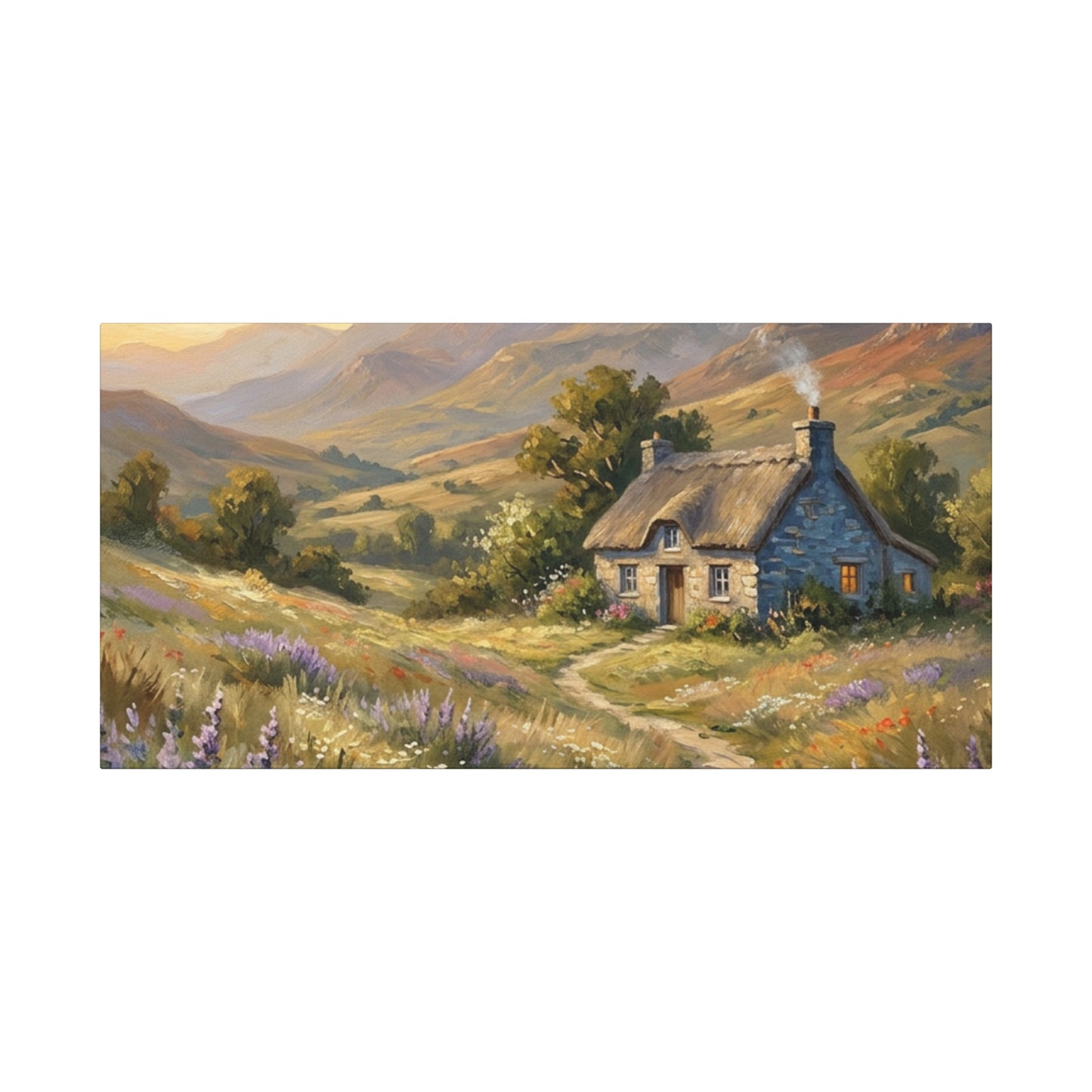 Countryside Cottage Canvas Wall Art — Tranquil Rustic Landscape Print