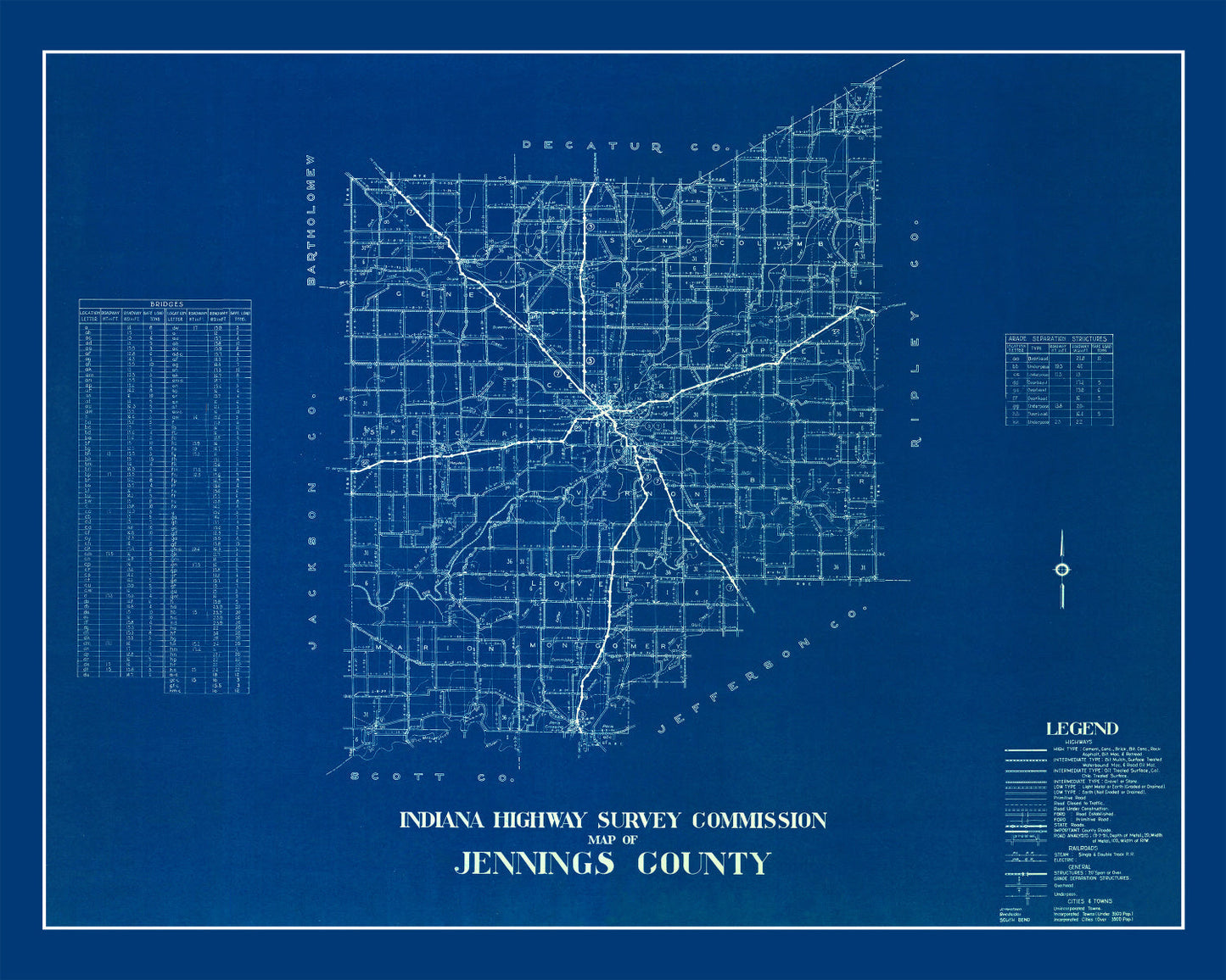 Vintage Map of Jennings County, Indiana 1936