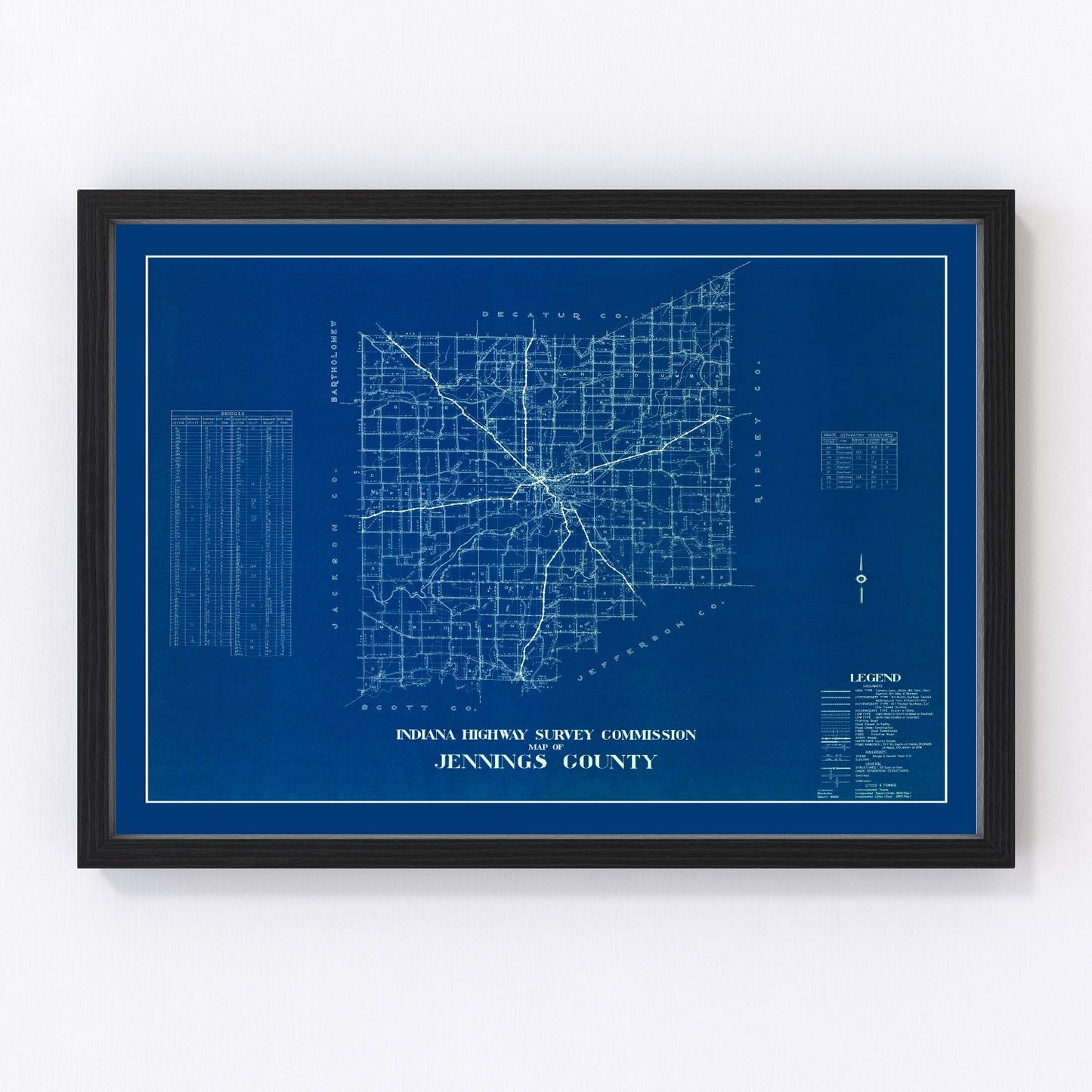 Vintage Map of Jennings County, Indiana 1936