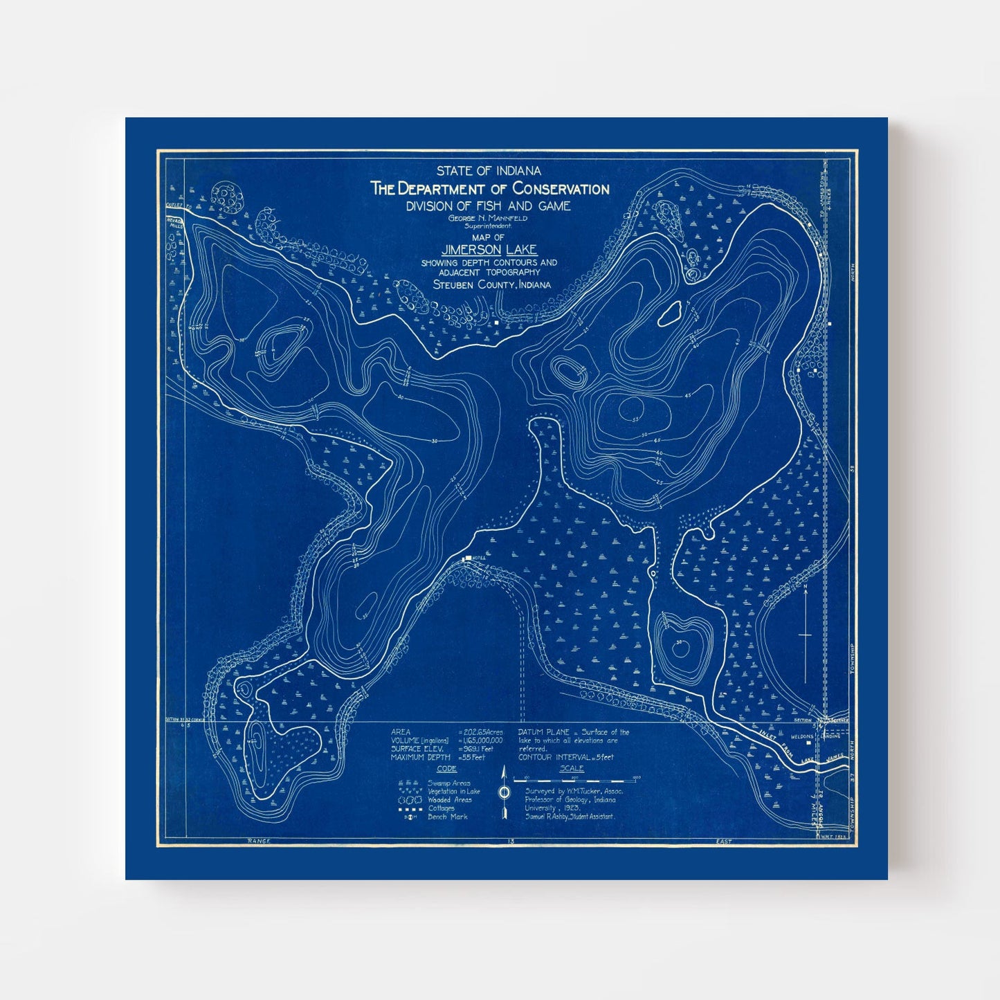 Vintage Jimerson Lake, IN Map 1923