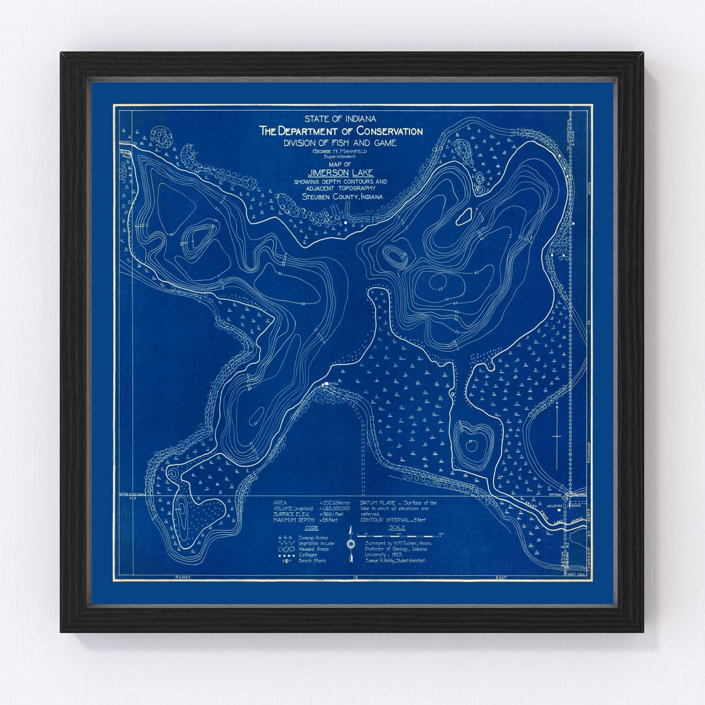 Vintage Jimerson Lake, IN Map 1923