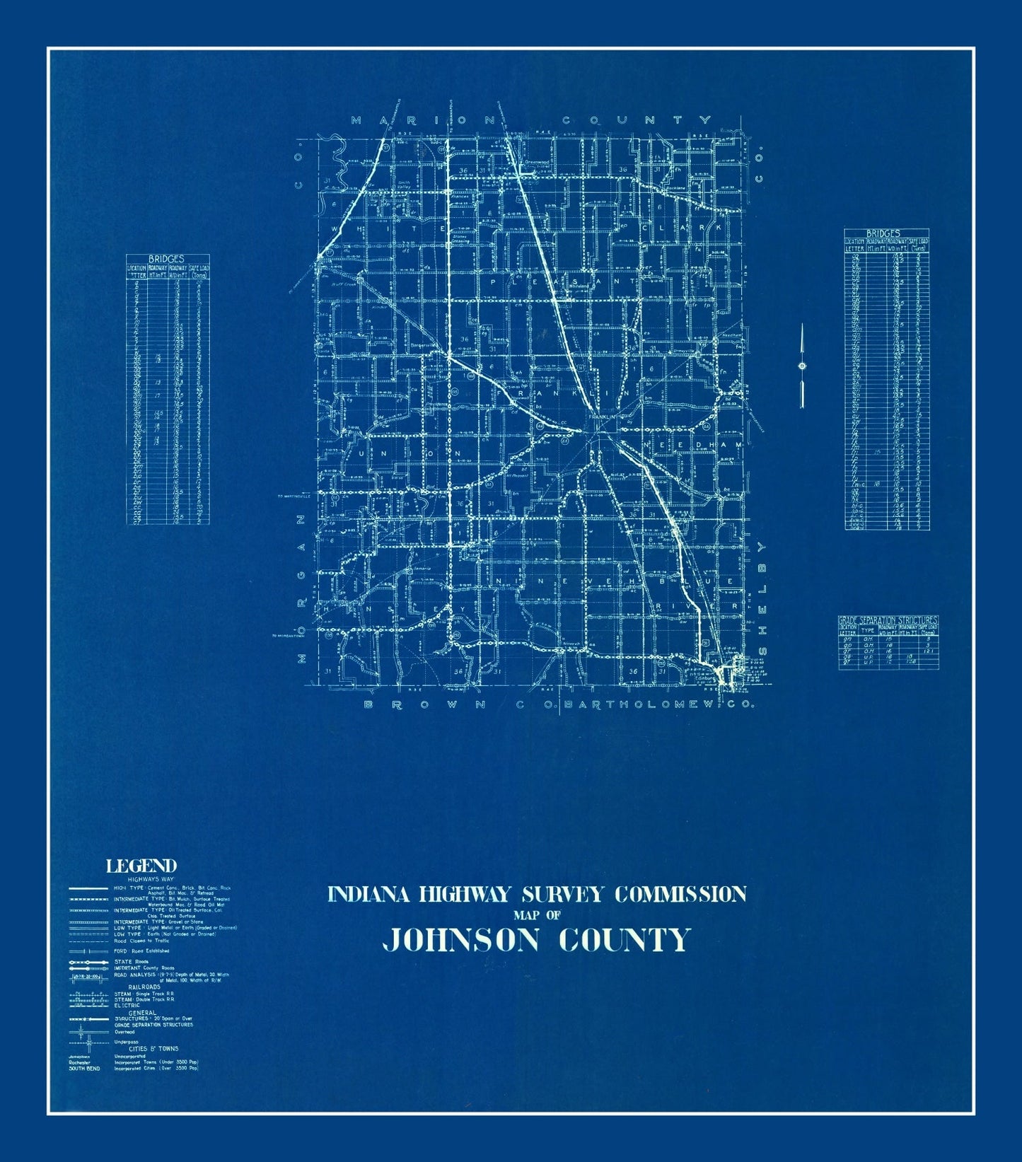 Vintage Map of Johnson County, Indiana 1936