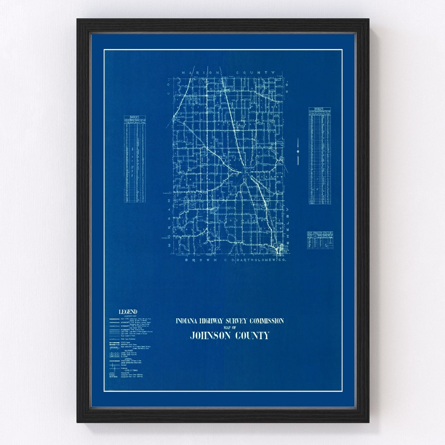Vintage Map of Johnson County, Indiana 1936