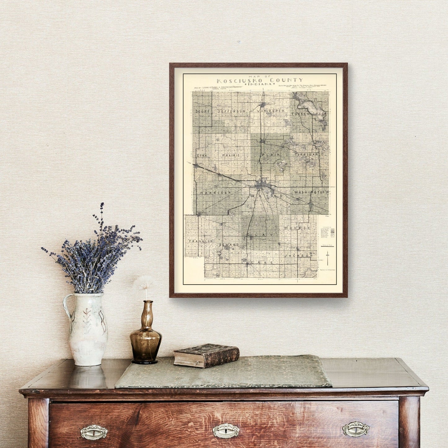 Vintage Map of Kosciusko County, Indiana 1933