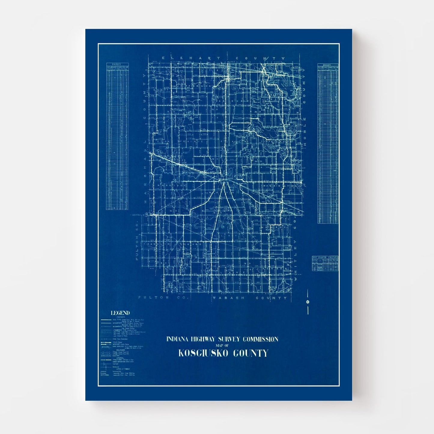 Vintage Map of Kosciusko County, Indiana 1936