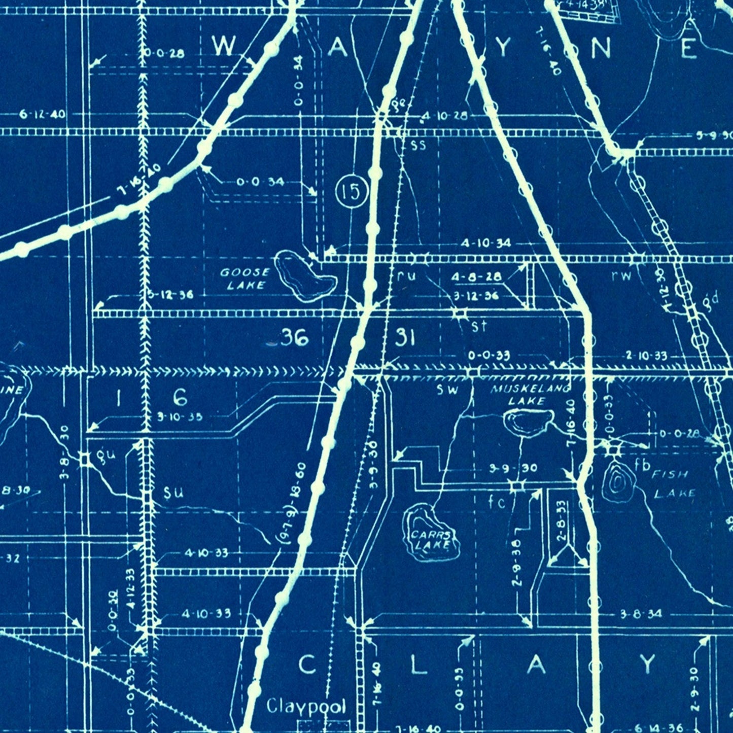 Vintage Map of Kosciusko County, Indiana 1936
