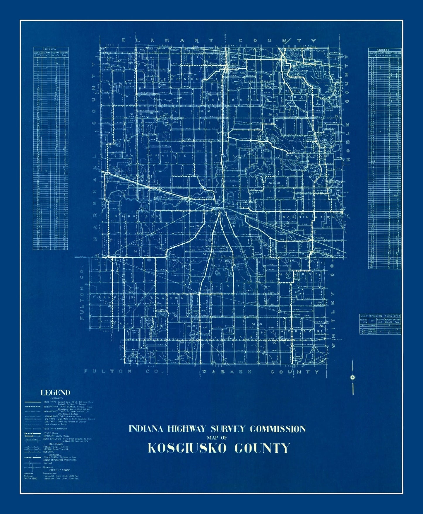 Vintage Map of Kosciusko County, Indiana 1936