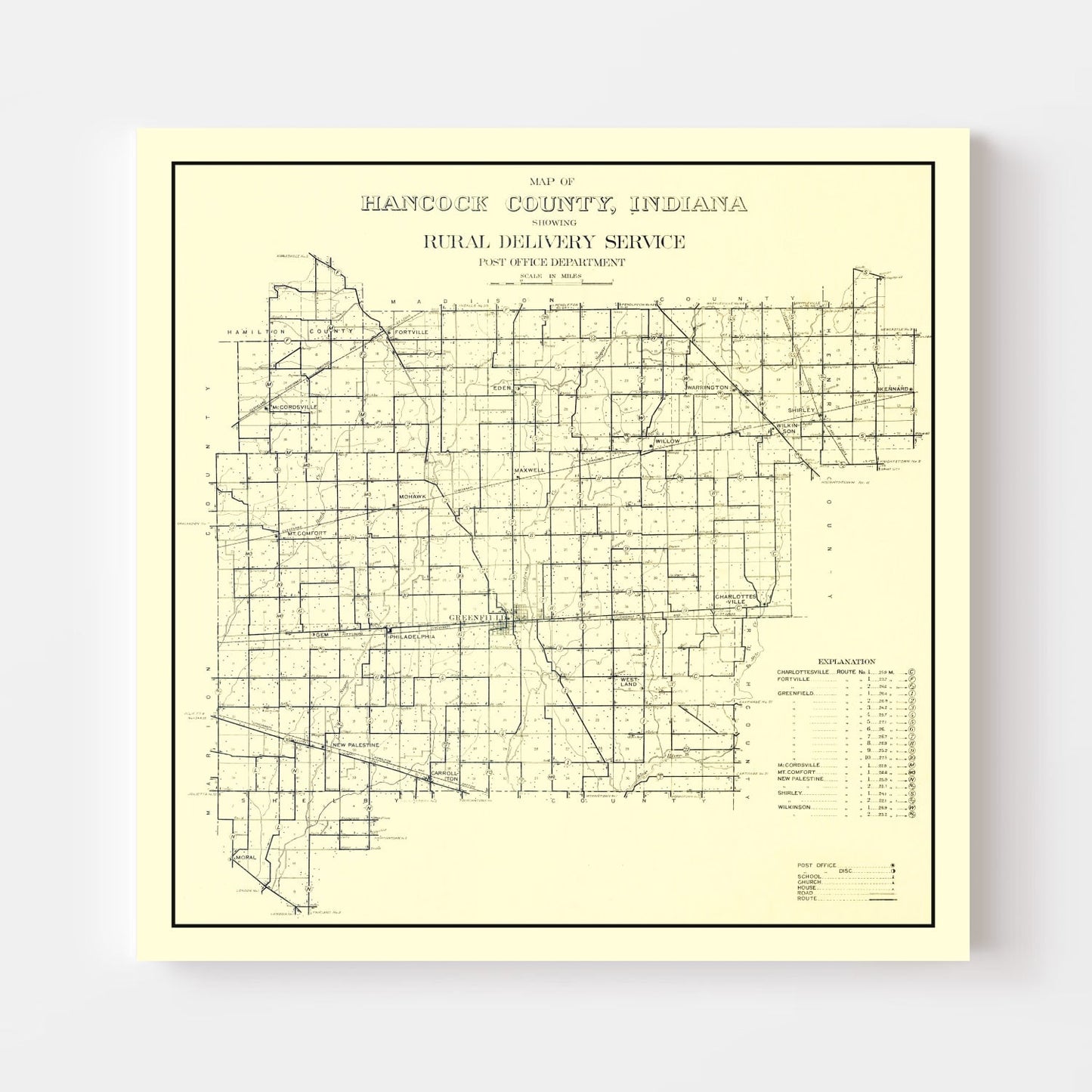 Vintage Map of Hancock County, Indiana 1911