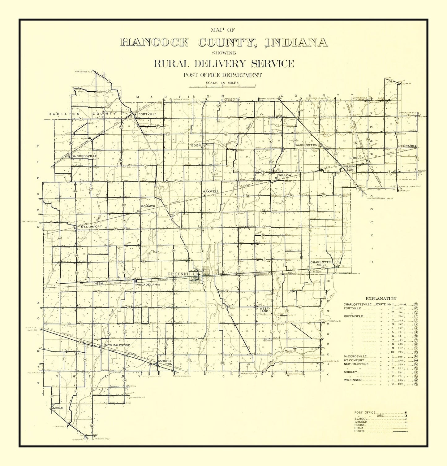 Vintage Map of Hancock County, Indiana 1911