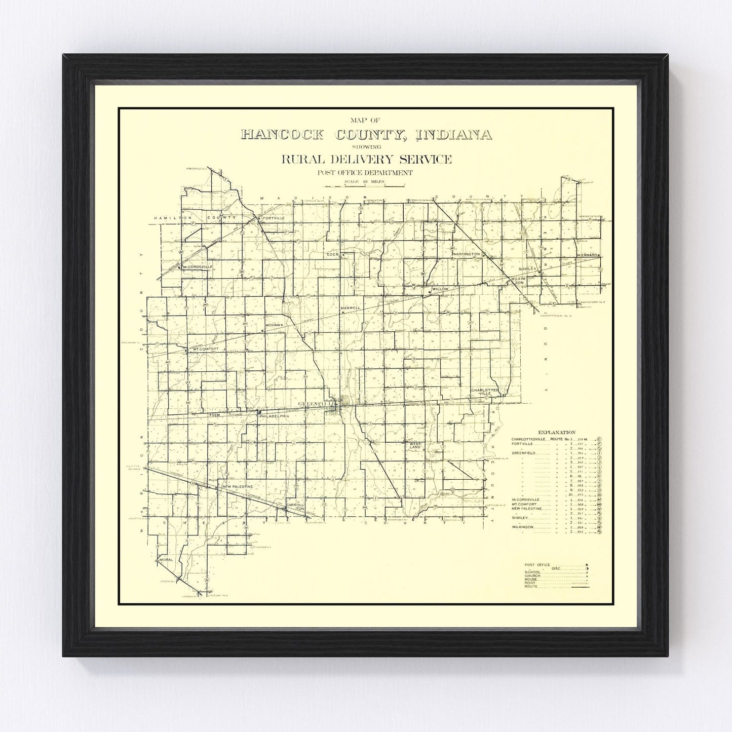 Vintage Map of Hancock County, Indiana 1911