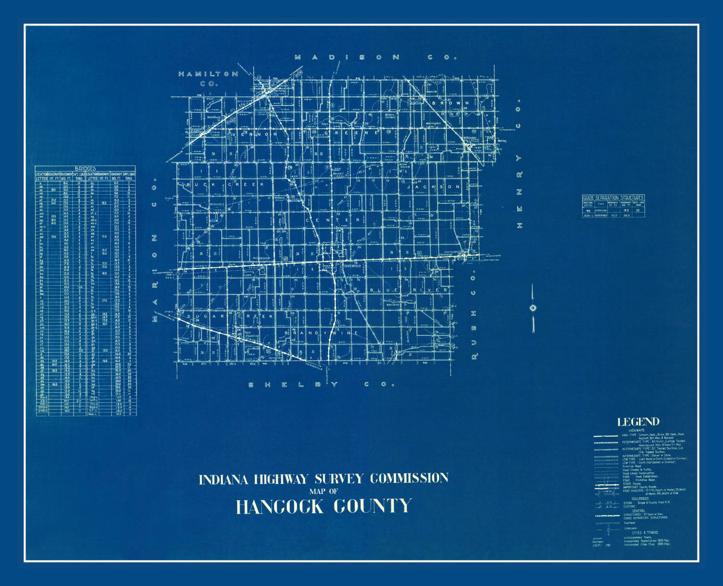 Vintage Map of Hancock County, Indiana 1936