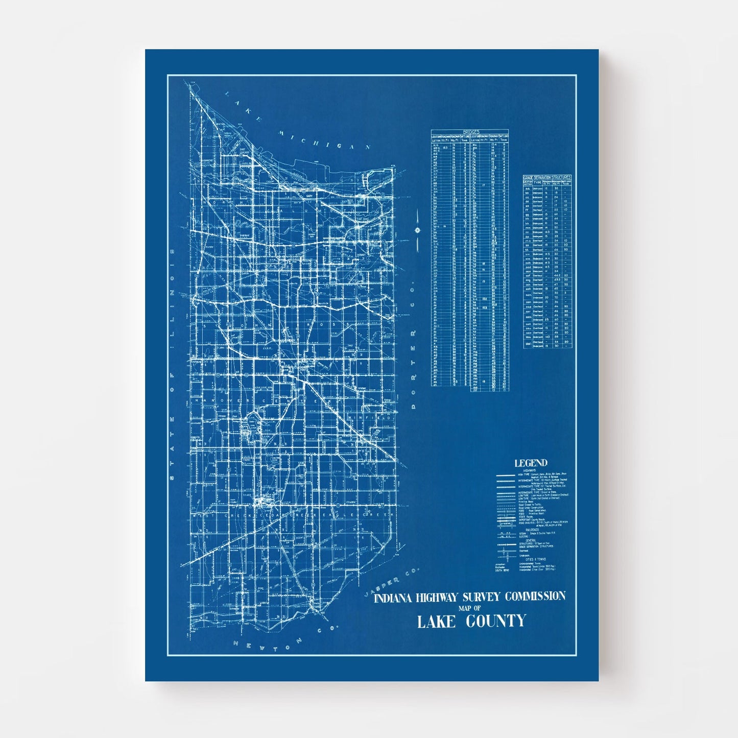 Vintage Map of Lake County, Indiana 1936