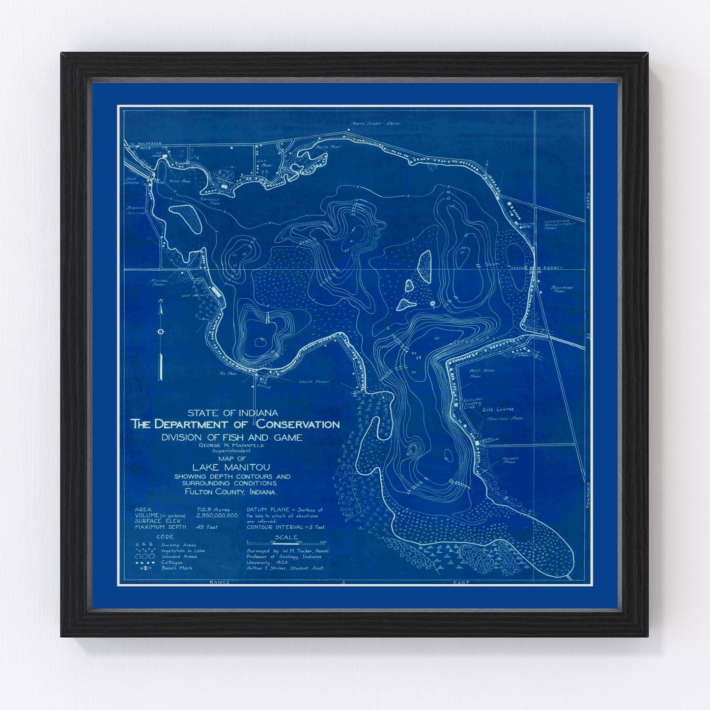 Vintage Lake Manitou, IN Map 1924