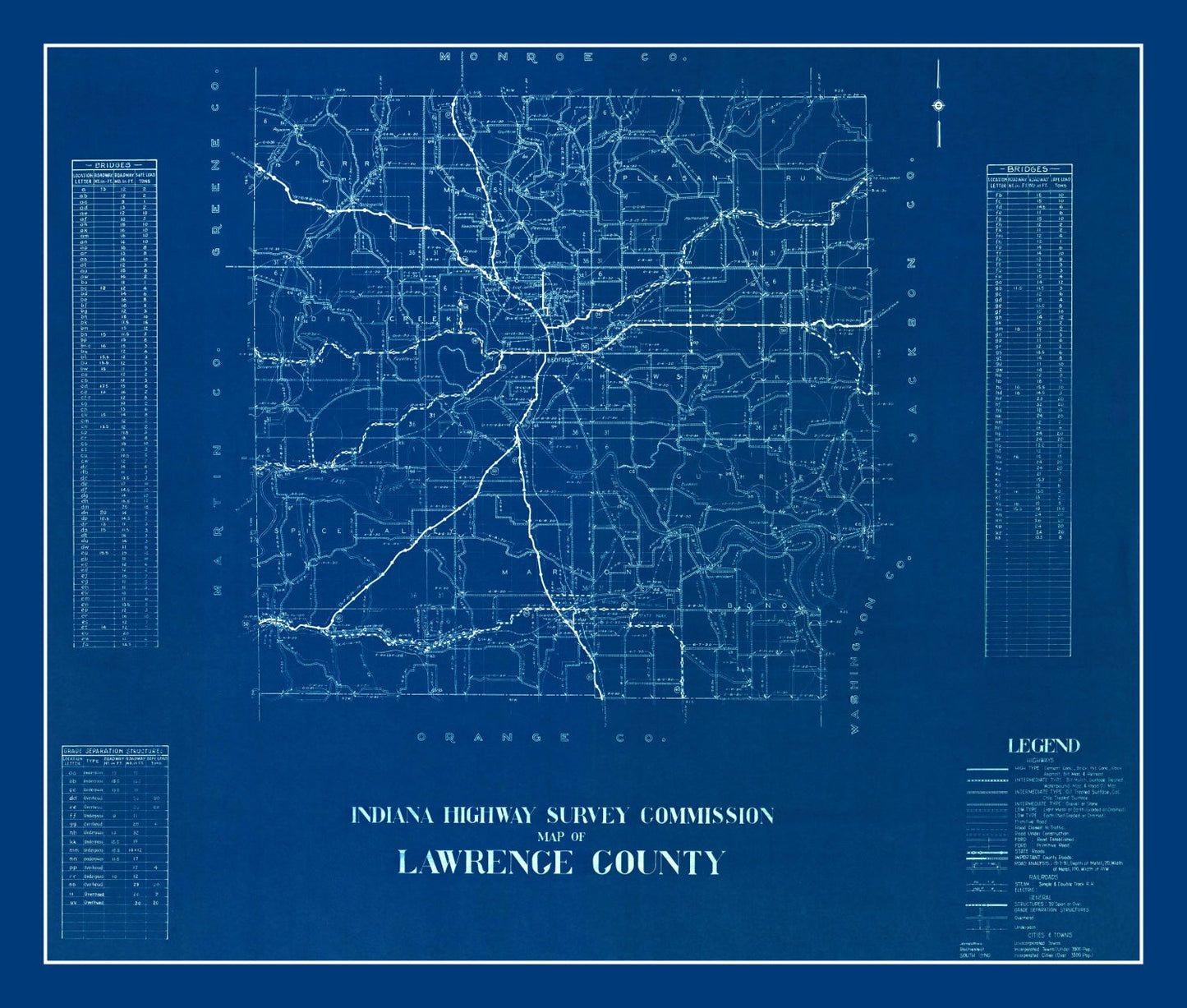 Vintage Map of Lawrence County, Indiana 1936