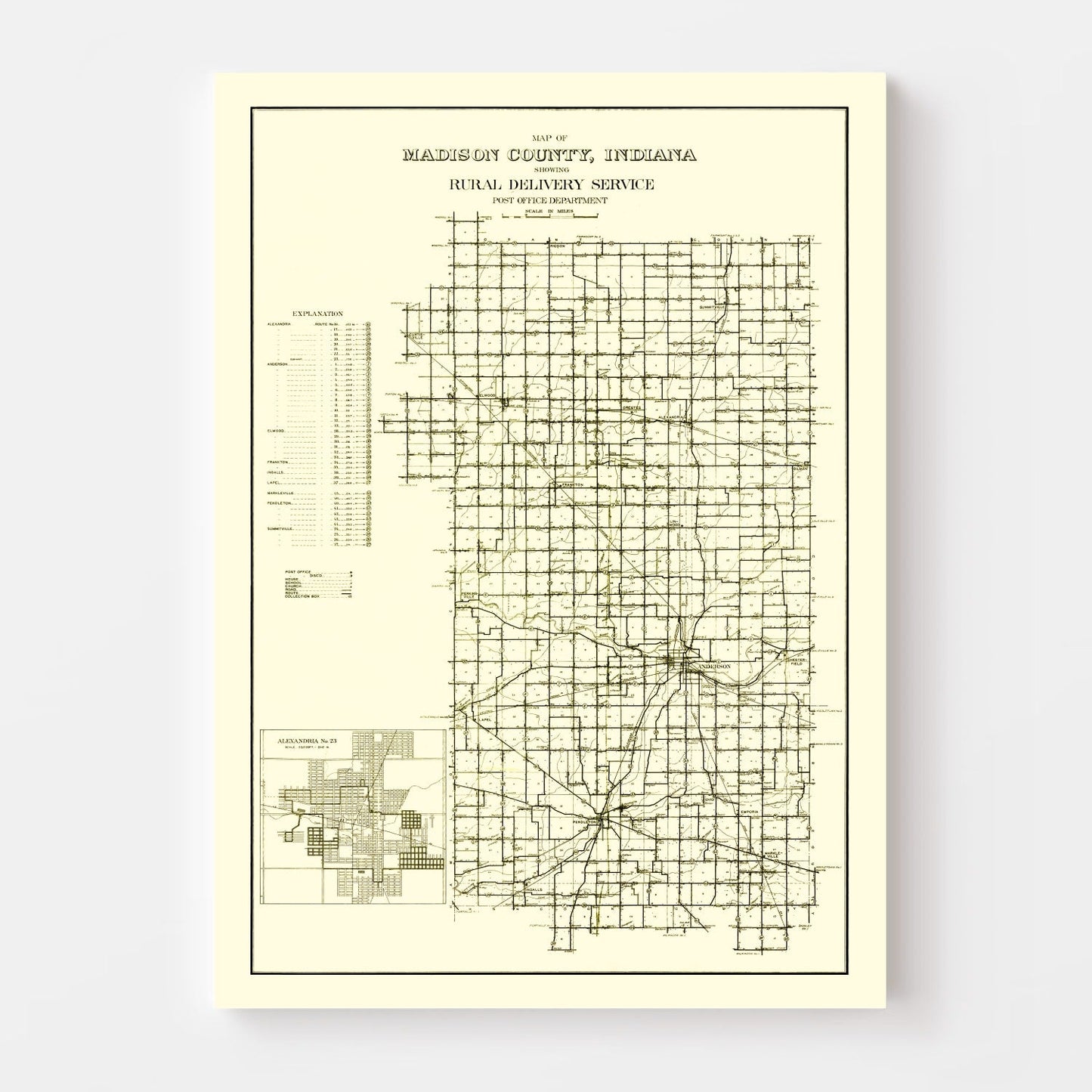 Vintage Map of Madison County, Indiana 1910