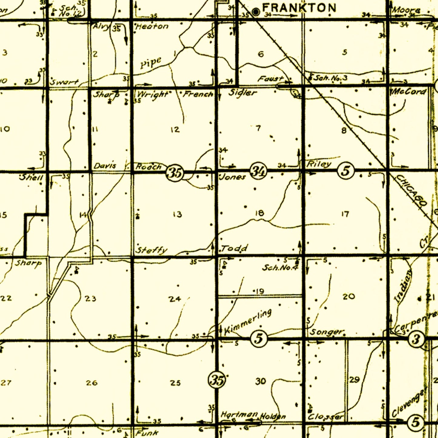 Vintage Map of Madison County, Indiana 1910
