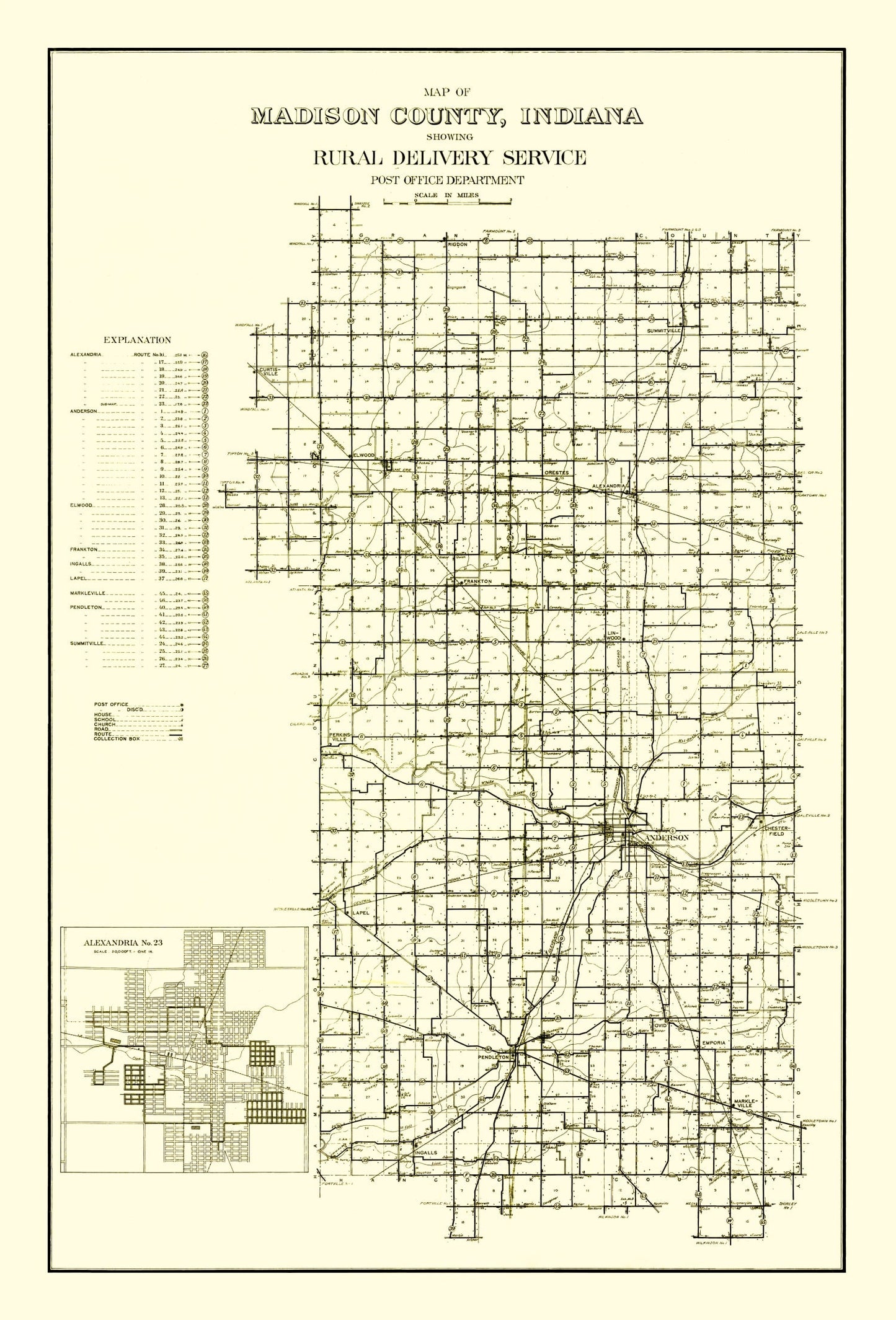 Vintage Map of Madison County, Indiana 1910