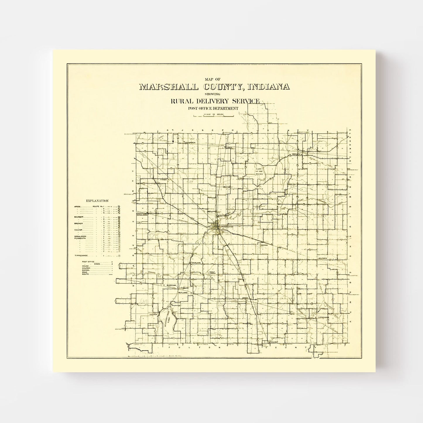 Vintage Map of Marshall County, Indiana 1910