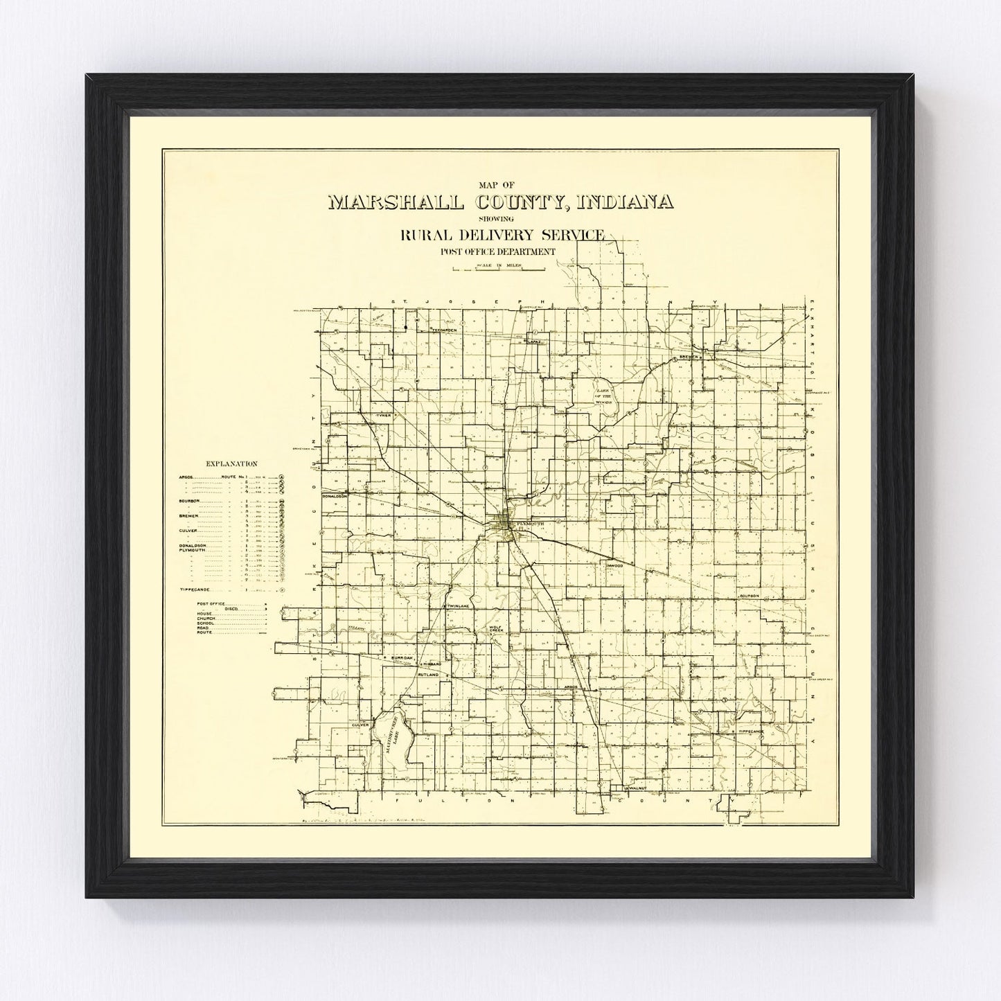 Vintage Map of Marshall County, Indiana 1910