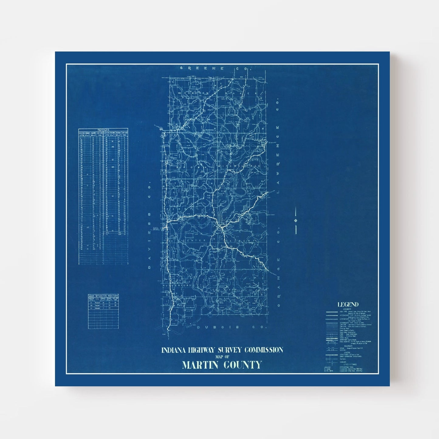 Vintage Map of Martin County, Indiana 1936