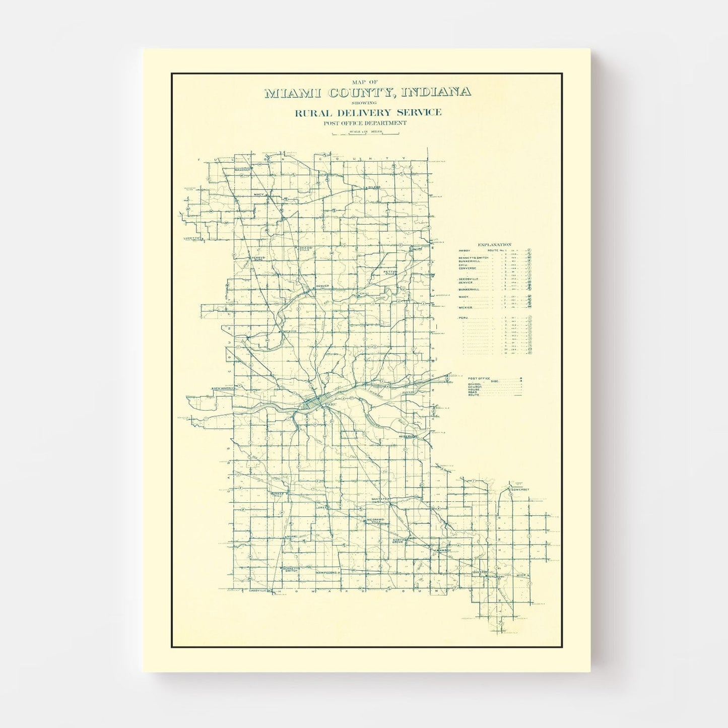 Vintage Map of Miami County, Indiana 1911