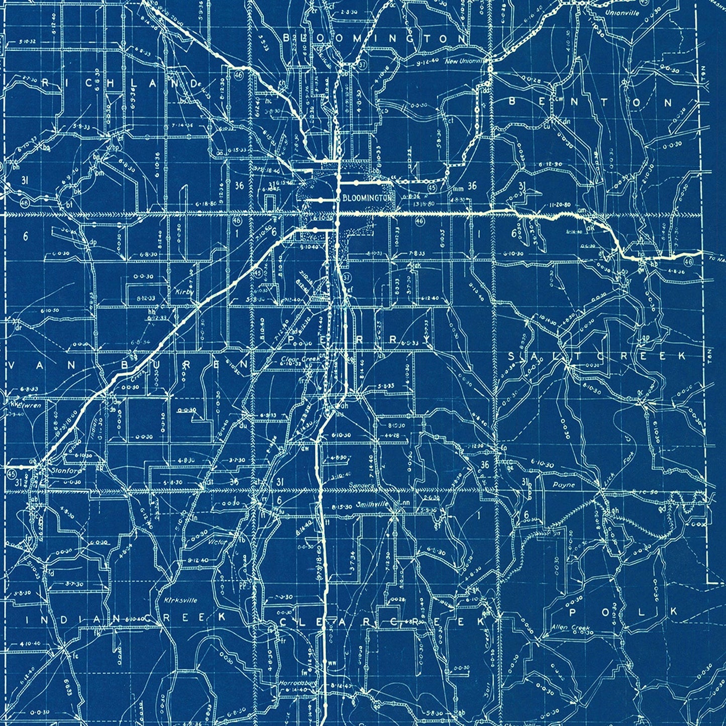 Vintage Map of Monroe County, Indiana 1936