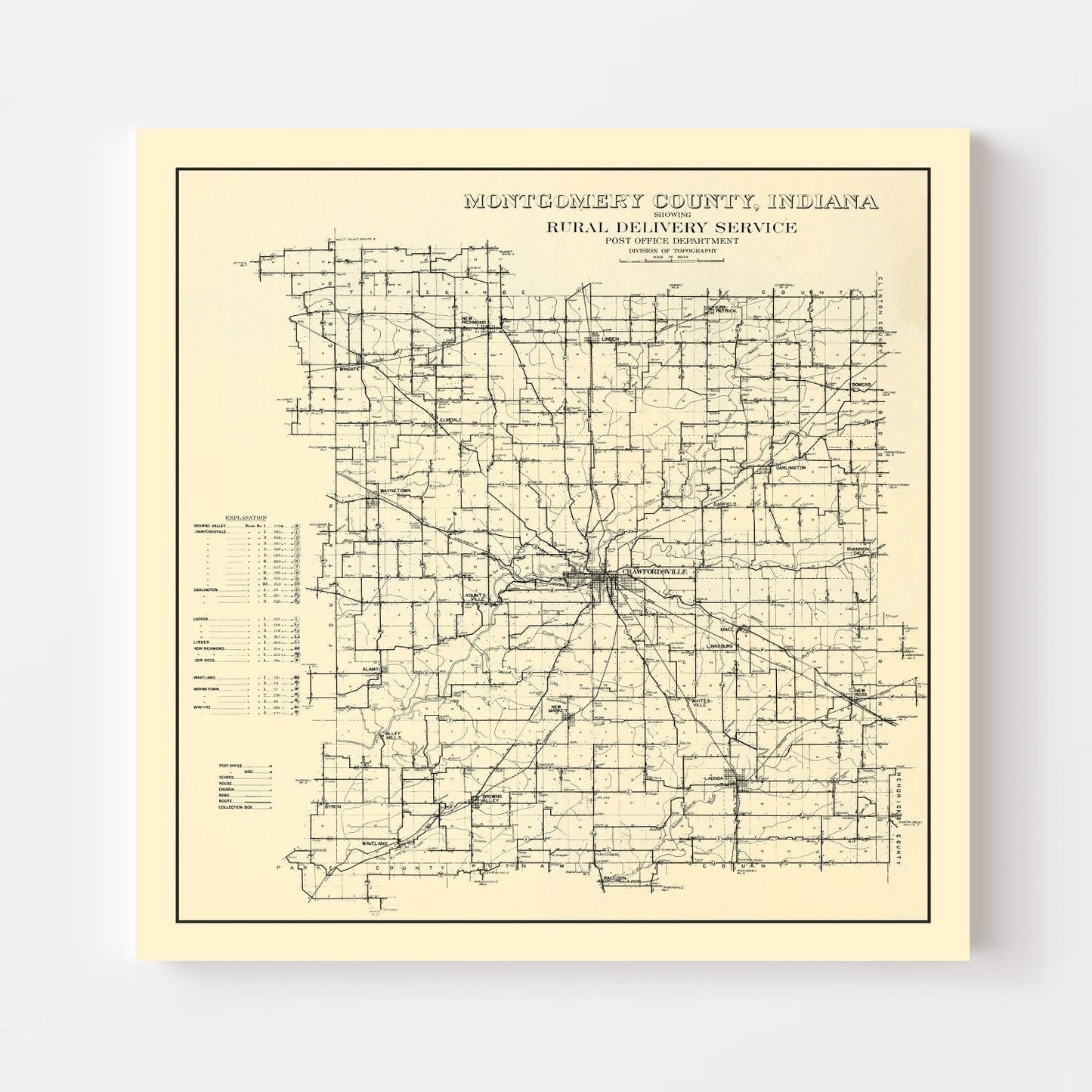 Vintage Map of Montgomery County, Indiana 1912