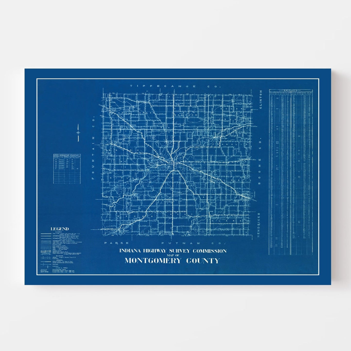 Vintage Map of Montgomery County, Indiana 1936
