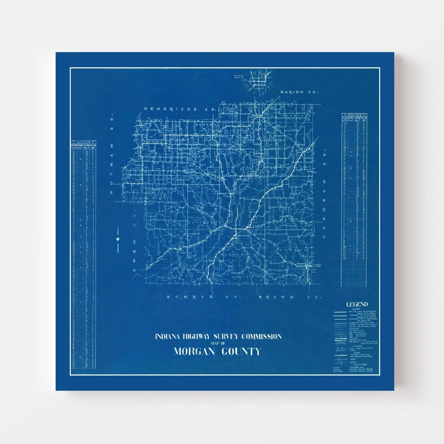 Vintage Map of Morgan County, Indiana 1936