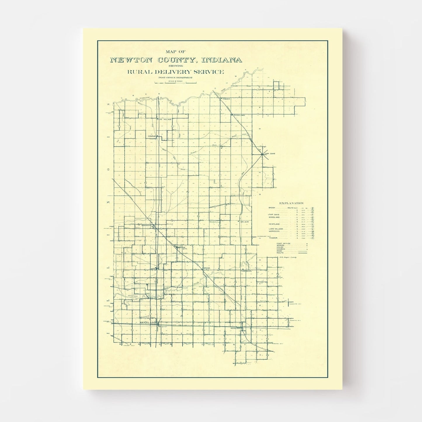 Vintage Map of Newton County, Indiana 1909