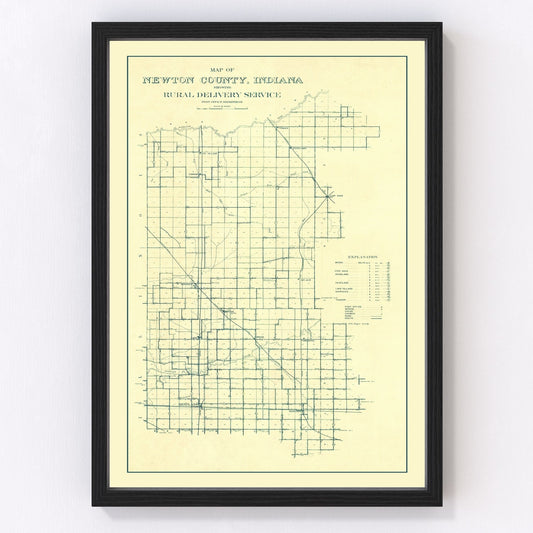 Vintage Map of Newton County, Indiana 1909